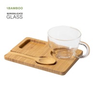 Tasse personnalisable en verre 180 ml avec plateau bambou