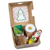 Coffret cadeau de Noël - Bâtonnet de graines d'épicéa, moules étoilés, bocal Confiture d'orange et Père Noël en chocolat 