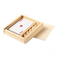 Set en bois avec Jeu de 54 cartes et 5 dés personnalisés